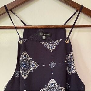 Dynamite| Stylish Navy & White Mediterranean Patterned Lined Halter Blouse Sz XS